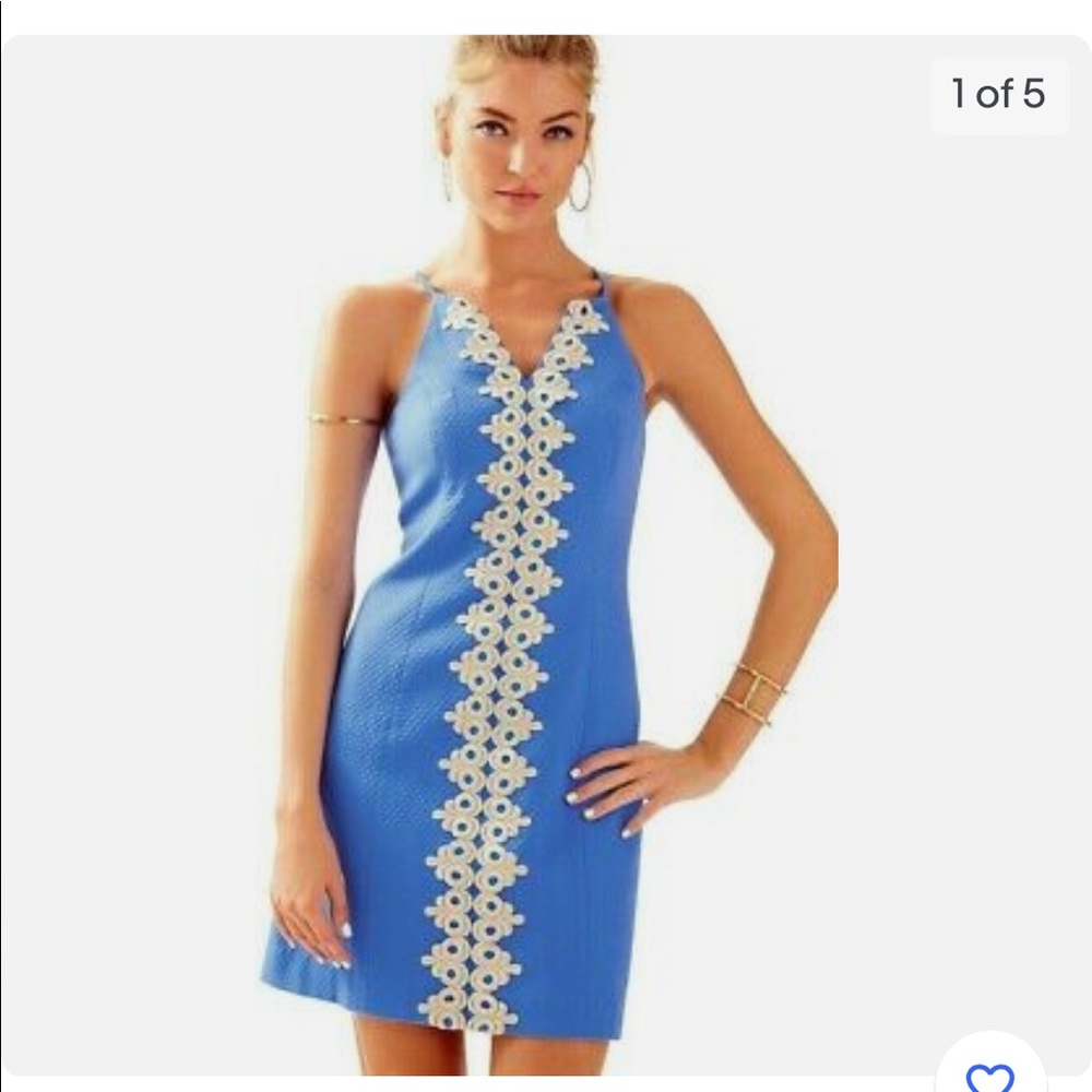 Lilly Pulitzer Pearl Shift Dress Lapis Blue Gold Size 4